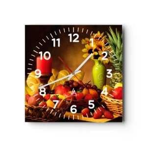 Wanduhr - Glasuhr - Stillleben mit Brot und Obst - 40x40 cm