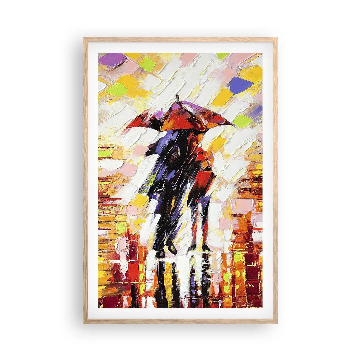 Poster in einem Rahmen aus heller Eiche - Gemeinsam durch die Nacht und den Regen - 61x91 cm