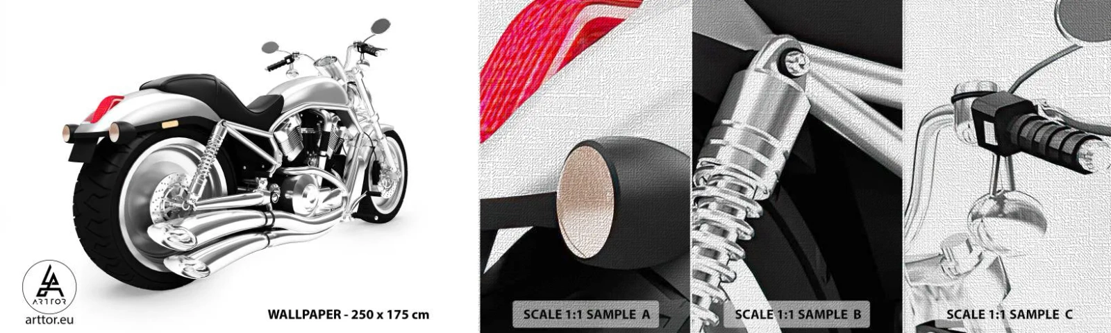 Fototapeten Muster Premium Canvas - Ein Sammlertraum - Automobil, Motorrad, Zerhacker - 100x30 cm