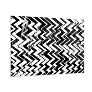 Glasbild - Bild auf glas - Ein schwarz-weißes Zickzackmuster mit dynamischer Komposition und Textur. - 100x70cm - Zick-weiß, Zack-schwarz - Moderne Wanddekoration für Wohnzimmer und Schlafzimmer ARTTOR