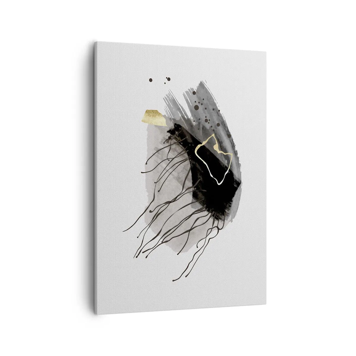 Bild auf Leinwand - Leinwandbild - Eine abstrakte Komposition mit Akzenten in Schwarz und Gold. - 50x70cm - In Schwarz und Gold - Moderne Wanddekoration für Wohnzimmer und Schlafzimmer ARTTOR