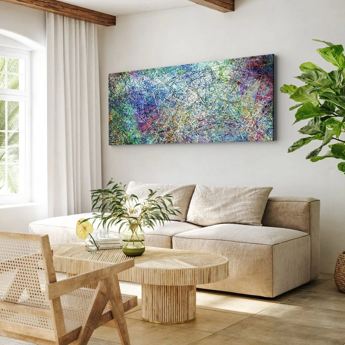 Bild auf Leinwand - Leinwandbild - Abstrakte Komposition mit mehrfarbigen Linien und Texturen - 160x50cm - Es ist nicht so einfach - Moderne Wanddekoration für Wohnzimmer und Schlafzimmer ARTTOR