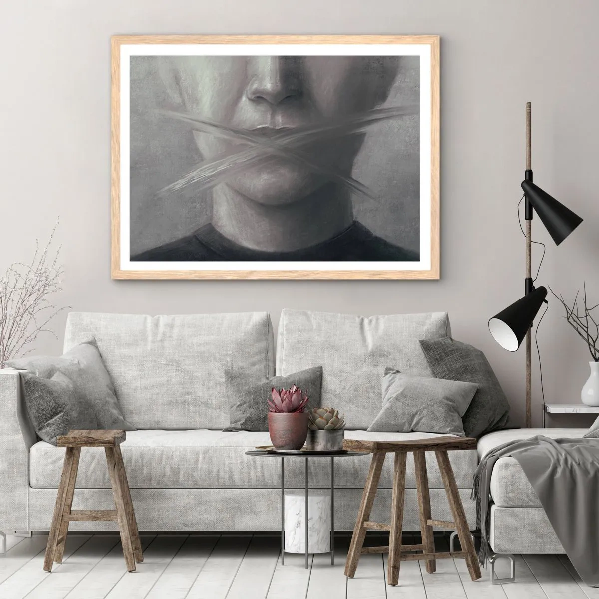 Poster in einem Rahmen aus heller Eiche - Ohne ein Wort - 91x61 cm