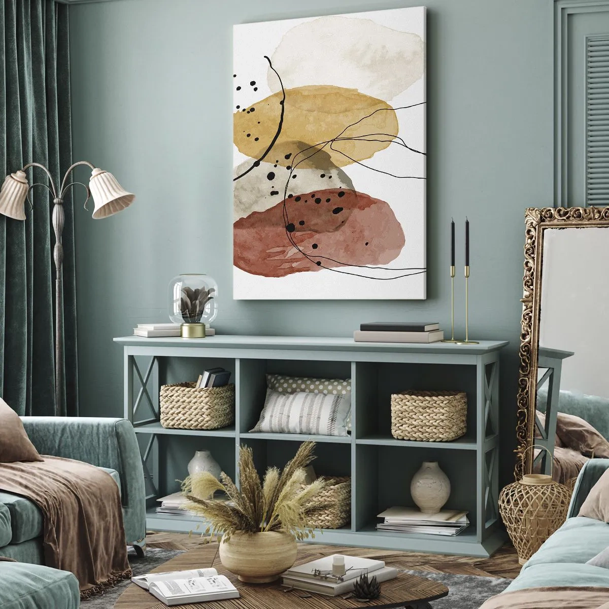 Bild auf Leinwand - Leinwandbild - Abstrakte Flecken in Beige-, Gelb- und Rottönen - 80x120cm - Wie leichte, transparente Luft - Moderne Wanddekoration für Wohnzimmer und Schlafzimmer ARTTOR