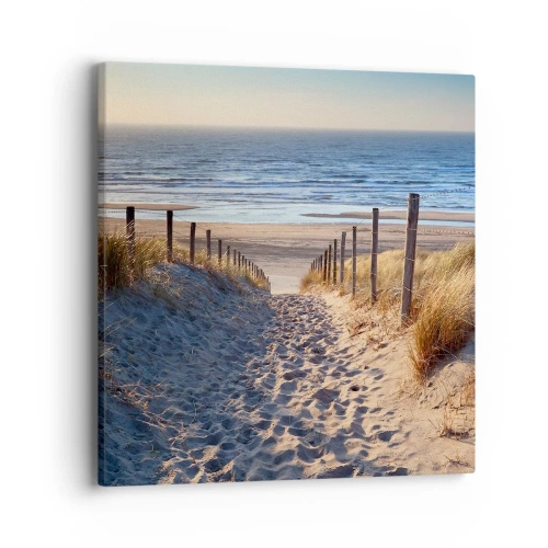 Bild auf Leinwand - Leinwandbild - Das Rauschen des Meeres, der Gesang der Vögel, ein wilder Strand im Gras ... - 40x40 cm