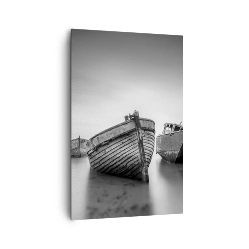 Bild auf Leinwand - Leinwandbild - Verlassene Boote auf ruhigem Wasser - 80x120cm - Nur Erinnerungen ... - Moderne Wanddekoration für Wohnzimmer und Schlafzimmer ARTTOR