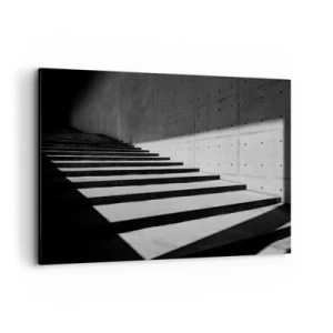 Bild auf Leinwand - Leinwandbild - Treppe im minimalistischen Stil in Schwarz und Weiß - 100x70cm - Rohe Schönheit des Modernismus - Moderne Wanddekoration für Wohnzimmer und Schlafzimmer ARTTOR