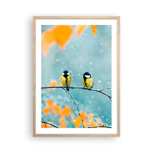 Poster in einem Rahmen aus heller Eiche - Vogelklatsch - 50x70 cm