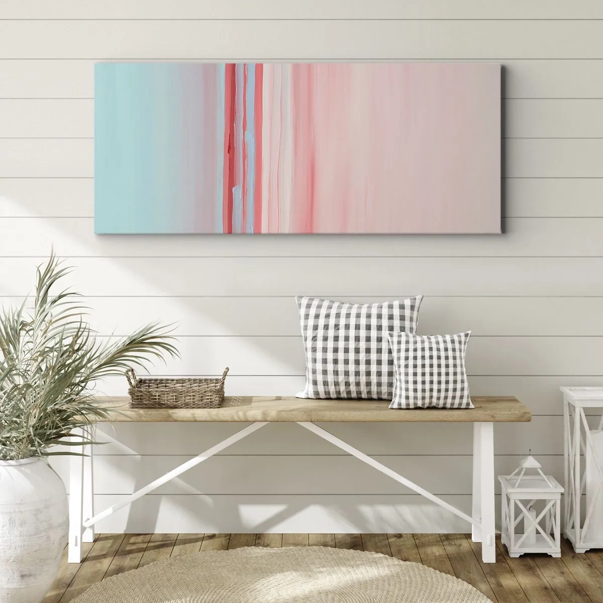 Bild auf Leinwand - Leinwandbild - Pastellfarbene Linien in Rosa- und Blautönen in einer minimalistischen Komposition - 160x50cm - Abstraktion im Morgengrauen - Moderne Wanddekoration für Wohnzimmer und Schlafzimmer ARTTOR