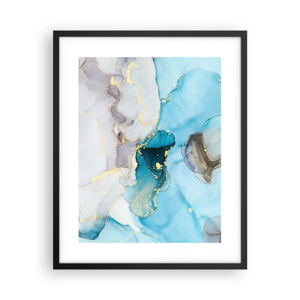 Poster in einem schwarzem Rahmen - Eine Studie über das Zusammentreffen von Grau und Türkis - 40x50 cm