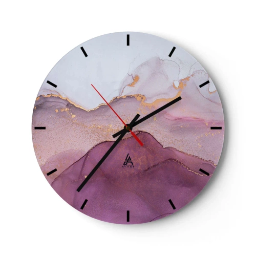 Wanduhr - Glasuhr - Abstrakte Wellen in Flieder-, Violett- und Goldtönen - 30x30cm - Violett und lila Wellen - Moderne Wanddekoration für Wohnzimmer, Küche und Schlafzimmer ARTTOR