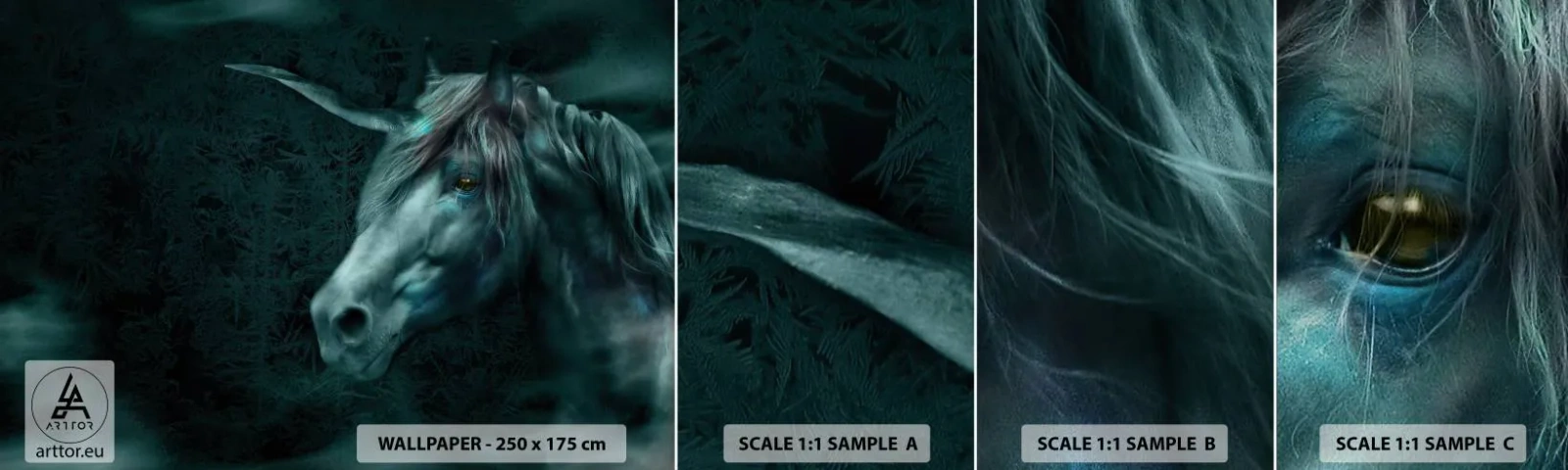 Fototapetenmuster Standard Eco - In einem Märchenwald - Einhorn, Fantasie, Abstraktion - 100x30 cm