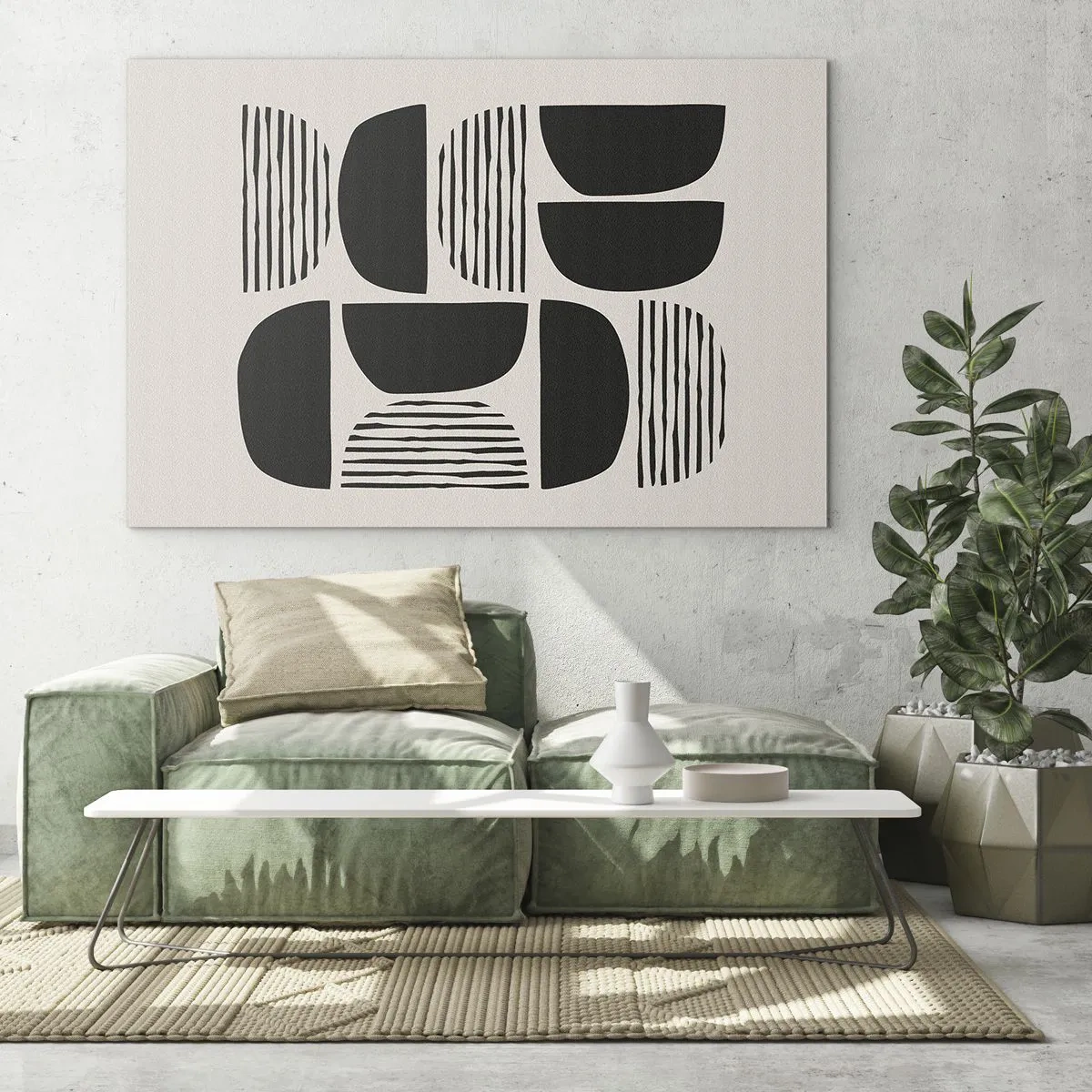Glasbild - Bild auf glas - Abstrakte Komposition geometrischer Formen mit Linien - 70x50cm - Halbherzige Deals - Moderne Wanddekoration für Wohnzimmer und Schlafzimmer ARTTOR