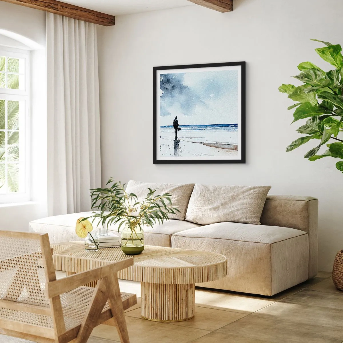 Poster in einem schwarzem Rahmen - Gespräch mit dem Meer - 30x30 cm