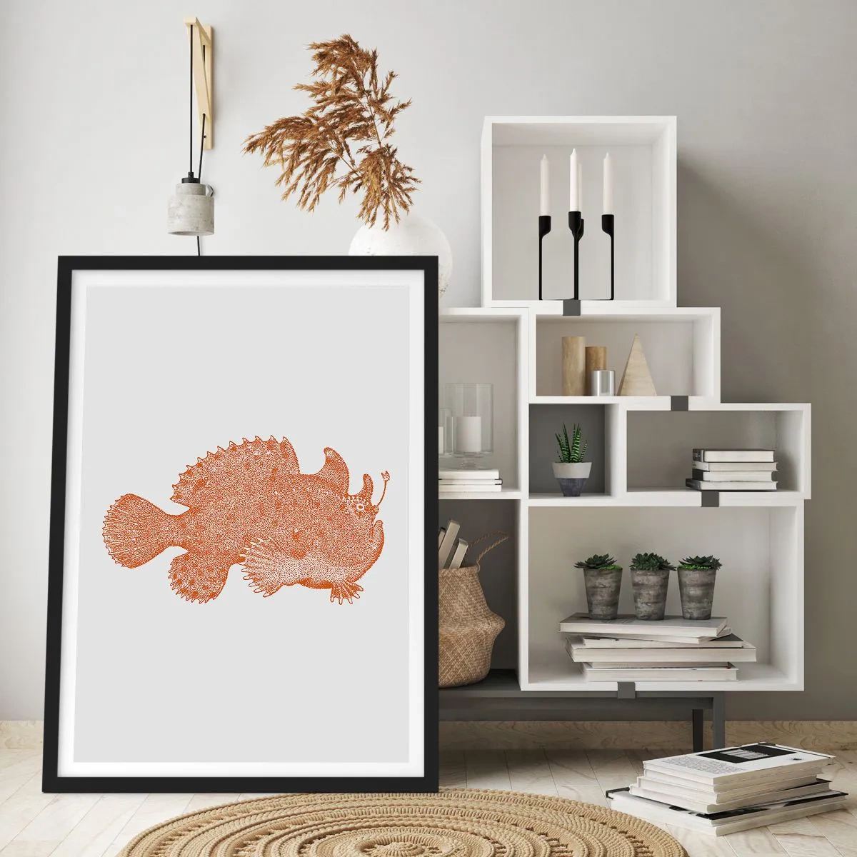 Poster in einem schwarzem Rahmen - Detaillierte Darstellung eines Tiefseefisches - 50x70cm - Es ist also doch ein Fisch - Moderne Wanddekoration für Wohnzimmer und Schlafzimmer ARTTOR