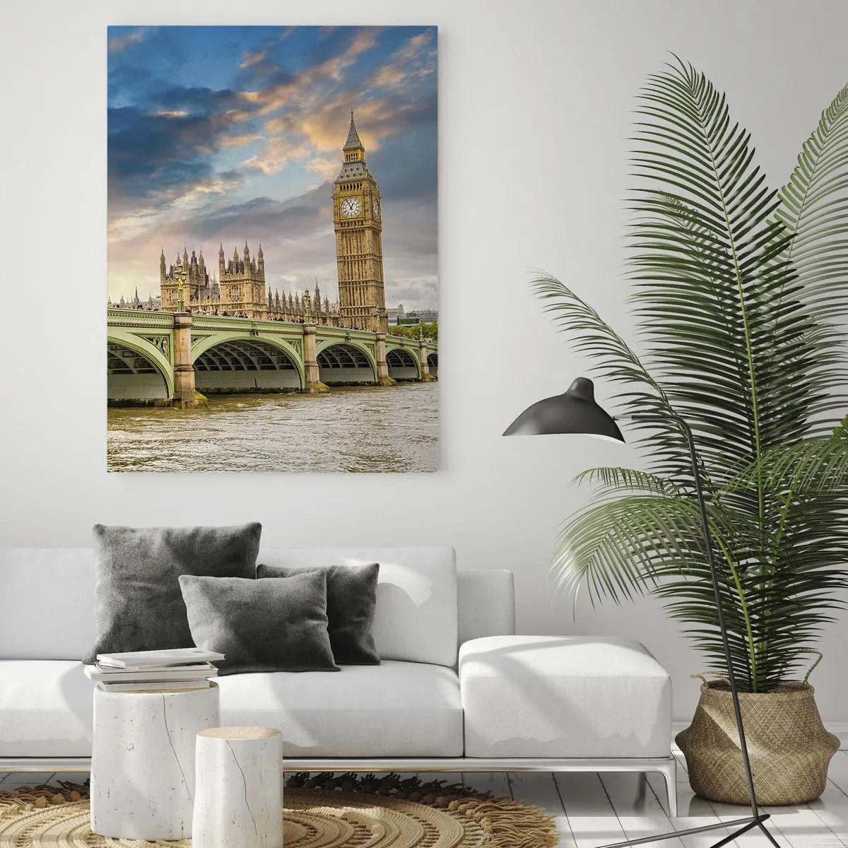 Glasbild - Bild auf glas - Big Ben und Westminster Bridge bei Sonnenuntergang - 50x70cm - Im Imperium ist die Zeit stehen geblieben - Moderne Wanddekoration für Wohnzimmer und Schlafzimmer ARTTOR