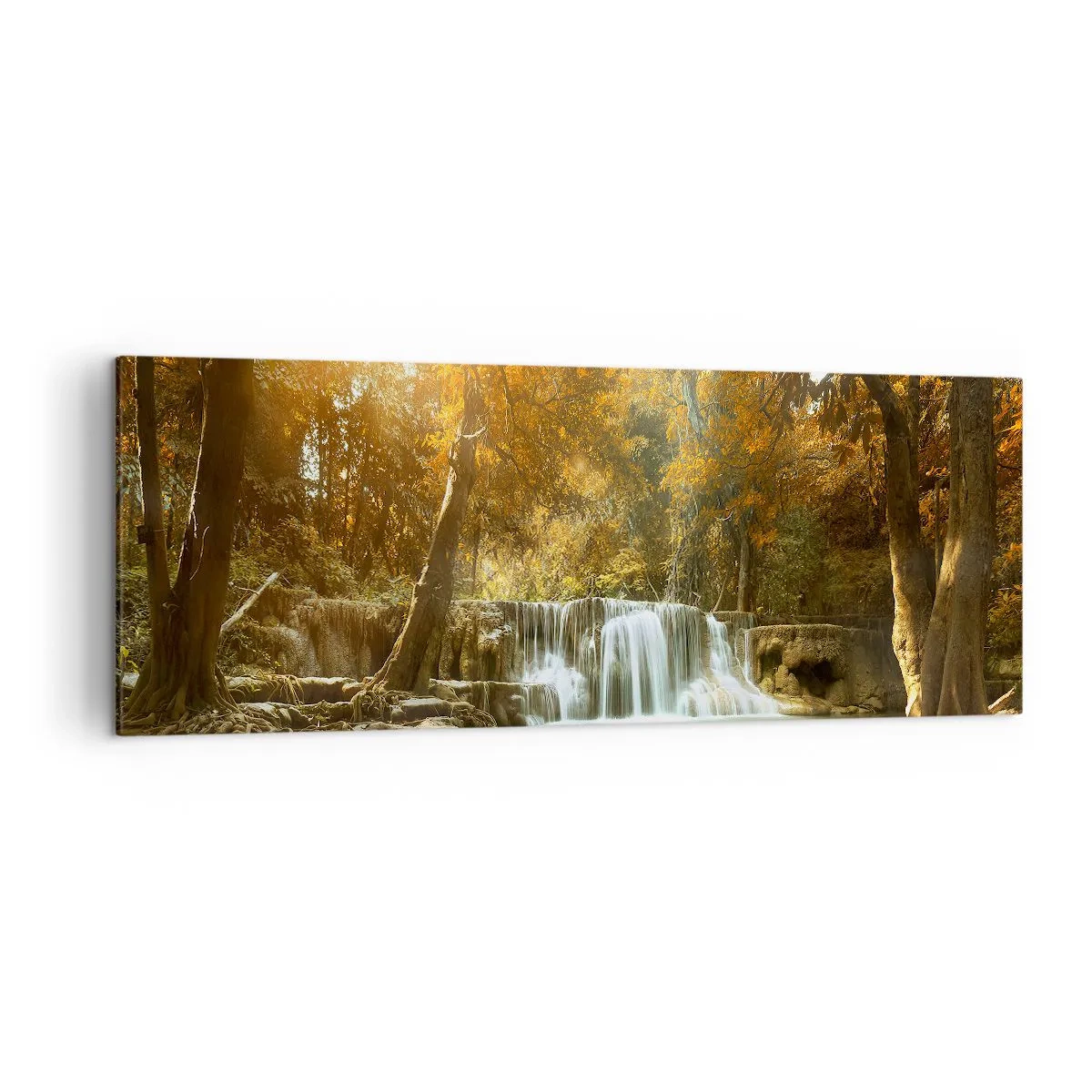 Bild auf Leinwand - Leinwandbild - Herbstlandschaft mit Wasserfall - 140x50cm - Parkkaskade - Moderne Wanddekoration für Wohnzimmer und Schlafzimmer ARTTOR