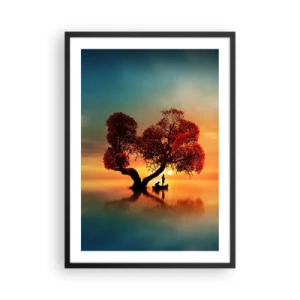 Poster in einem schwarzem Rahmen - Herzförmiger Baum bei Sonnenuntergang - 50x70cm - Oddaysons und die Stille der Weltlosen - Moderne Wanddekoration für Wohnzimmer und Schlafzimmer ARTTOR