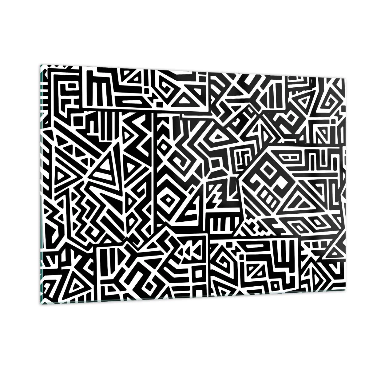Glasbild - Bild auf glas - Schwarz-weißes Muster, inspiriert von Stammeskunst - 120x80cm - Präkolumbianische Komposition - Moderne Wanddekoration für Wohnzimmer und Schlafzimmer ARTTOR