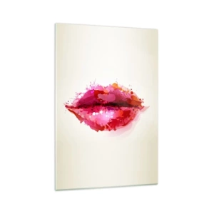 Glasbild - Bild auf glas - Abstraktes Lippenmotiv in Rosa- und Rottönen - 70x100cm - Ein rötlicher Rotton - Moderne Wanddekoration für Wohnzimmer und Schlafzimmer ARTTOR