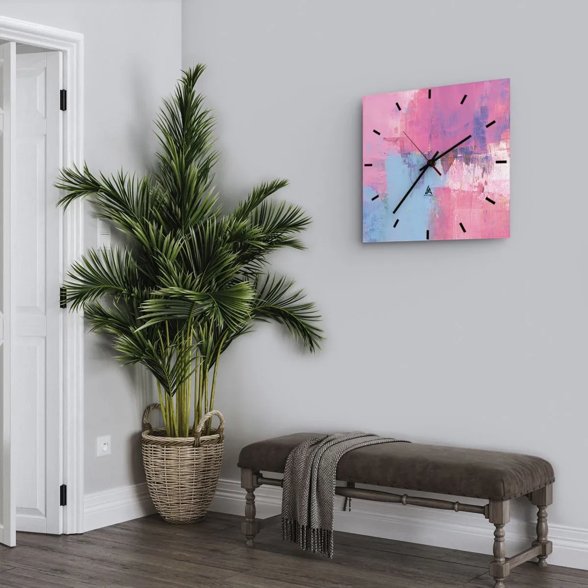 Wanduhr - Glasuhr - Abstrakte Komposition in Pink und Blau - 30x30cm - Rosa, Blau und eine Prise Licht - Moderne Wanddekoration für Wohnzimmer und Schlafzimmer ARTTOR