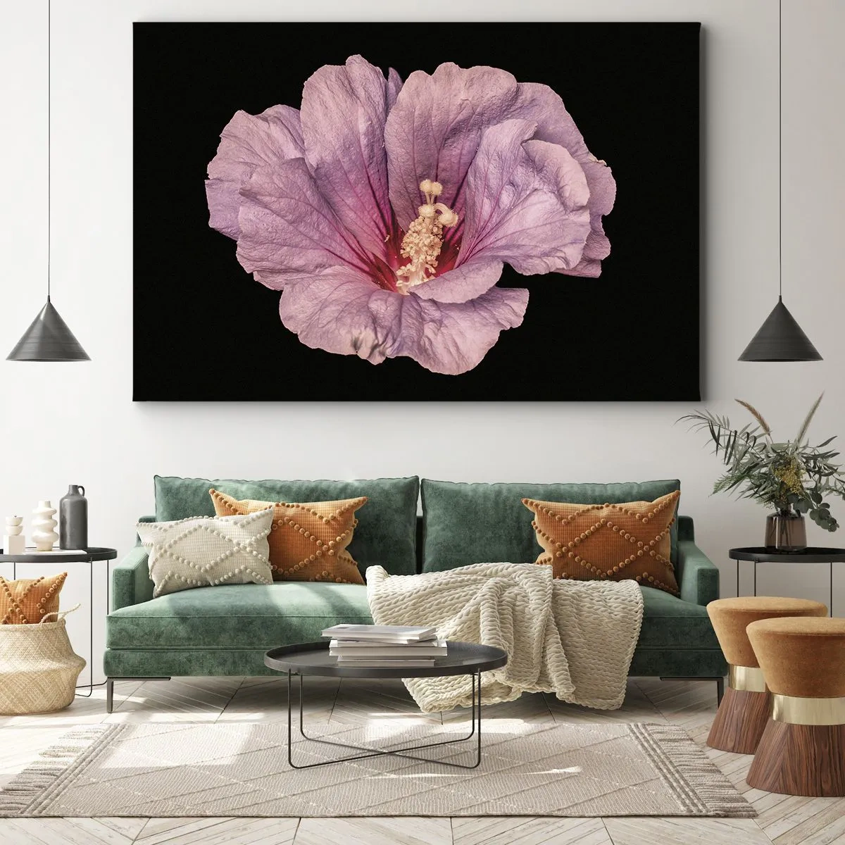 Bild auf Leinwand - Leinwandbild - Rosa Blume auf schwarzem Hintergrund - 70x50cm - Direkt ins Herz - Moderne Wanddekoration für Wohnzimmer und Schlafzimmer ARTTOR
