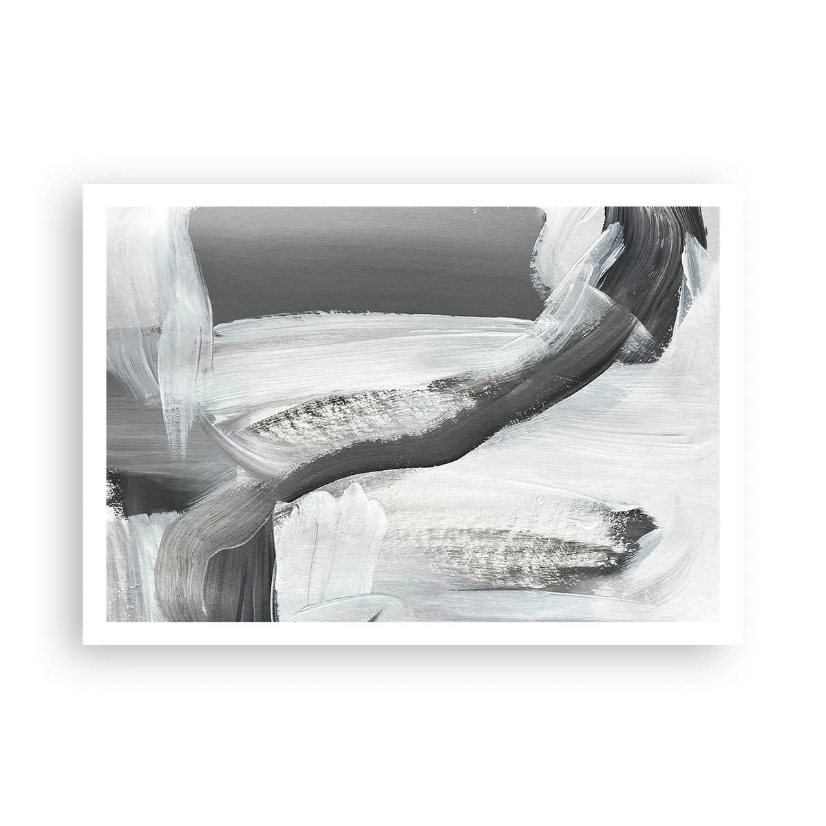 Poster - Grau-weiße Abstraktion mit dynamischen Linien - 100x70cm - Entscheidender Schritt - Moderne Wanddekoration für Wohnzimmer und Schlafzimmer ARTTOR