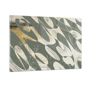 Glasbild - Bild auf glas - Eine grün-beige Komposition mit dynamischen organischen Formen - 120x80cm - Rhythmische Abstraktion - Moderne Wanddekoration für Wohnzimmer und Schlafzimmer ARTTOR