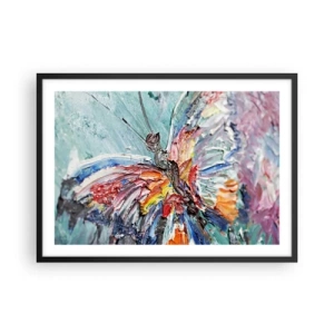 Poster in einem schwarzem Rahmen - Bunter Impasto-Schmetterling auf pastellfarbenem Hintergrund - 70x50cm - Von der Natur gemalt - Moderne Wanddekoration für Wohnzimmer und Schlafzimmer ARTTOR