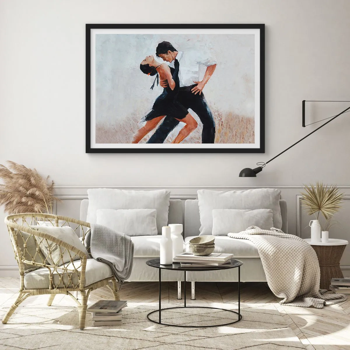 Poster in einem schwarzem Rahmen - Ein tanzendes Paar in einer eleganten, sinnlichen Aufnahme - 100x70cm - Tango meiner Träume und Träume - Moderne Wanddekoration für Wohnzimmer und Schlafzimmer ARTTOR