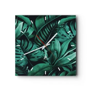 Wanduhr - Glasuhr - Tropische Blätter in intensiven Grüntönen - 30x30cm - Die Tiefe des tropischen Grüns - Moderne Wanddekoration für Wohnzimmer und Schlafzimmer ARTTOR