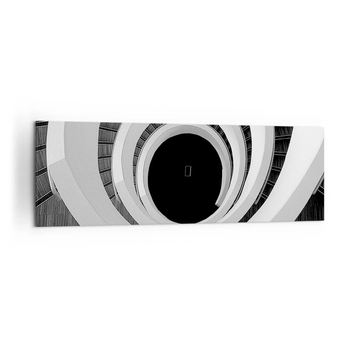 Bild auf Leinwand - Leinwandbild - Schwarz-weiße Wendeltreppe im modernen Stil - 160x50cm - Zum Kern der Sache - Moderne Wanddekoration für Wohnzimmer und Schlafzimmer ARTTOR