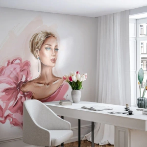 Fototapete Premium Sand - Wie gemalt ... - Frau, Mode, Grafik - 300x210 cm