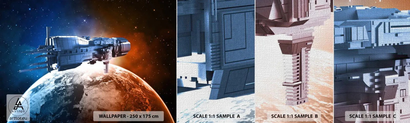 Fototapeten Muster Premium Canvas - Ein aufmerksamer Beobachter - Kosmos, Raumfahrzeug, Pendeln - 100x30 cm