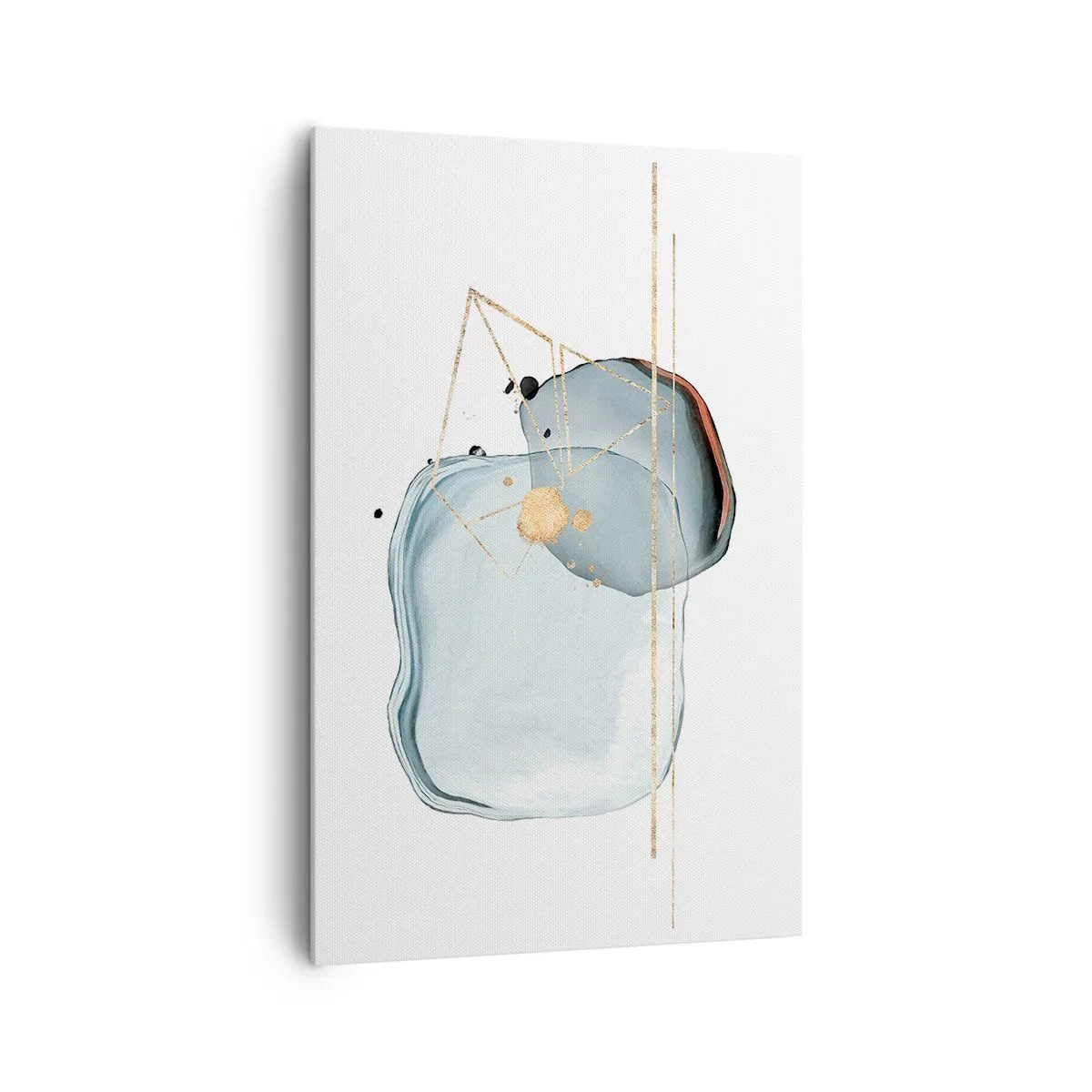 Bild auf Leinwand - Leinwandbild - Abstrakte Formen in Blau- und Goldtönen auf weißem Hintergrund - 80x120cm - Eine Studie über Tropfen - Moderne Wanddekoration für Wohnzimmer und Schlafzimmer ARTTOR