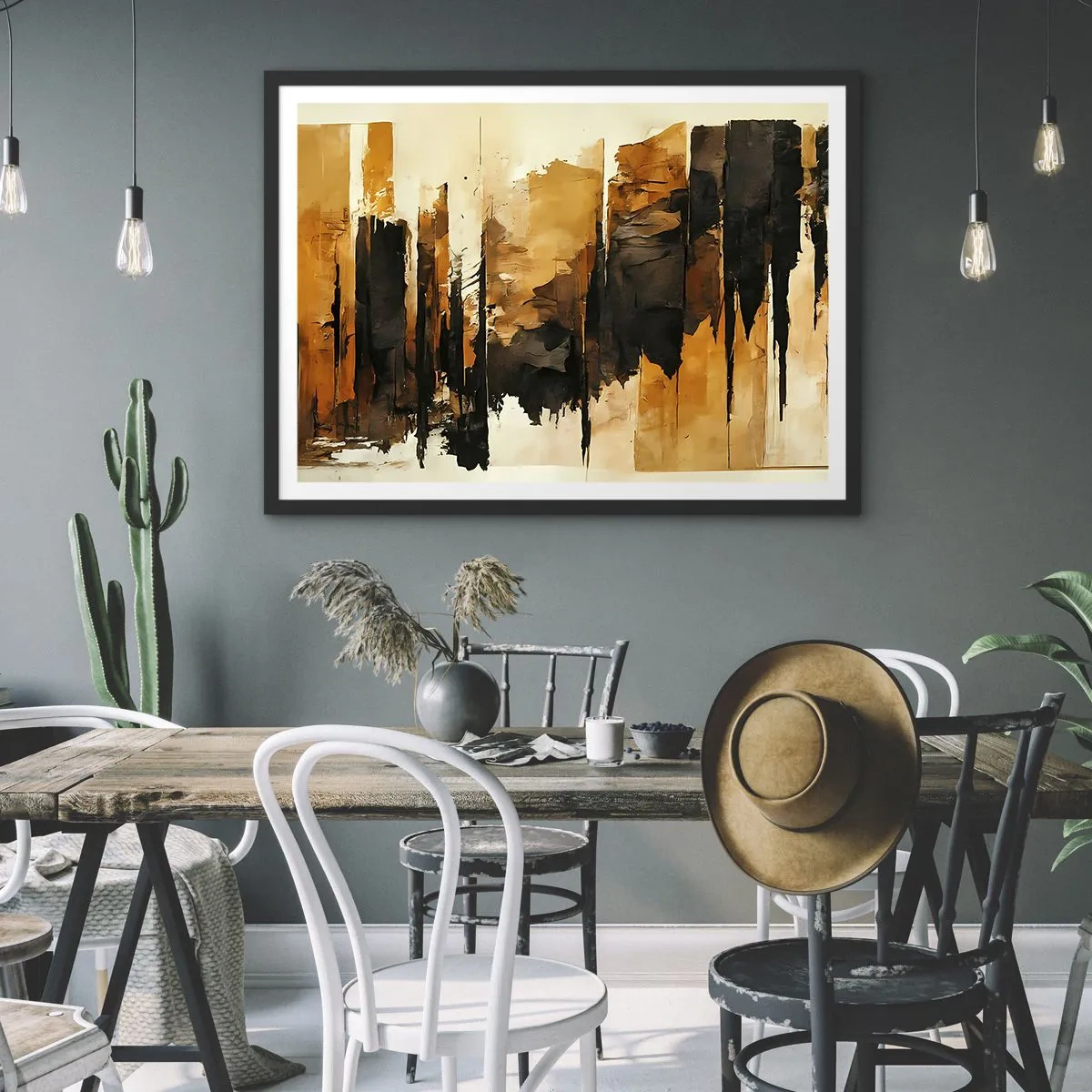 Poster in einem schwarzem Rahmen - Harmonie von Schwarz und Gold - 40x30 cm