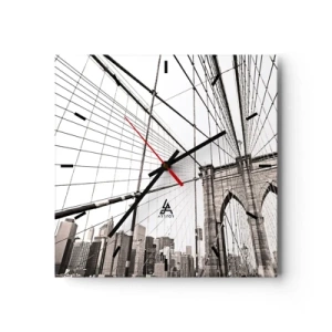 Wanduhr - Glasuhr - Die Brooklyn Bridge in Schwarzweiß - 30x30cm - New Yorker Kathedrale - Moderne Wanddekoration für Wohnzimmer und Schlafzimmer ARTTOR