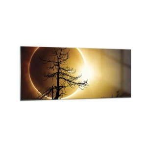 Glasbild - Bild auf glas - Sonnenfinsternis mit einer Baumsilhouette im Vordergrund - 120x50cm - Totale Finsternis - Moderne Wanddekoration für Wohnzimmer und Schlafzimmer ARTTOR