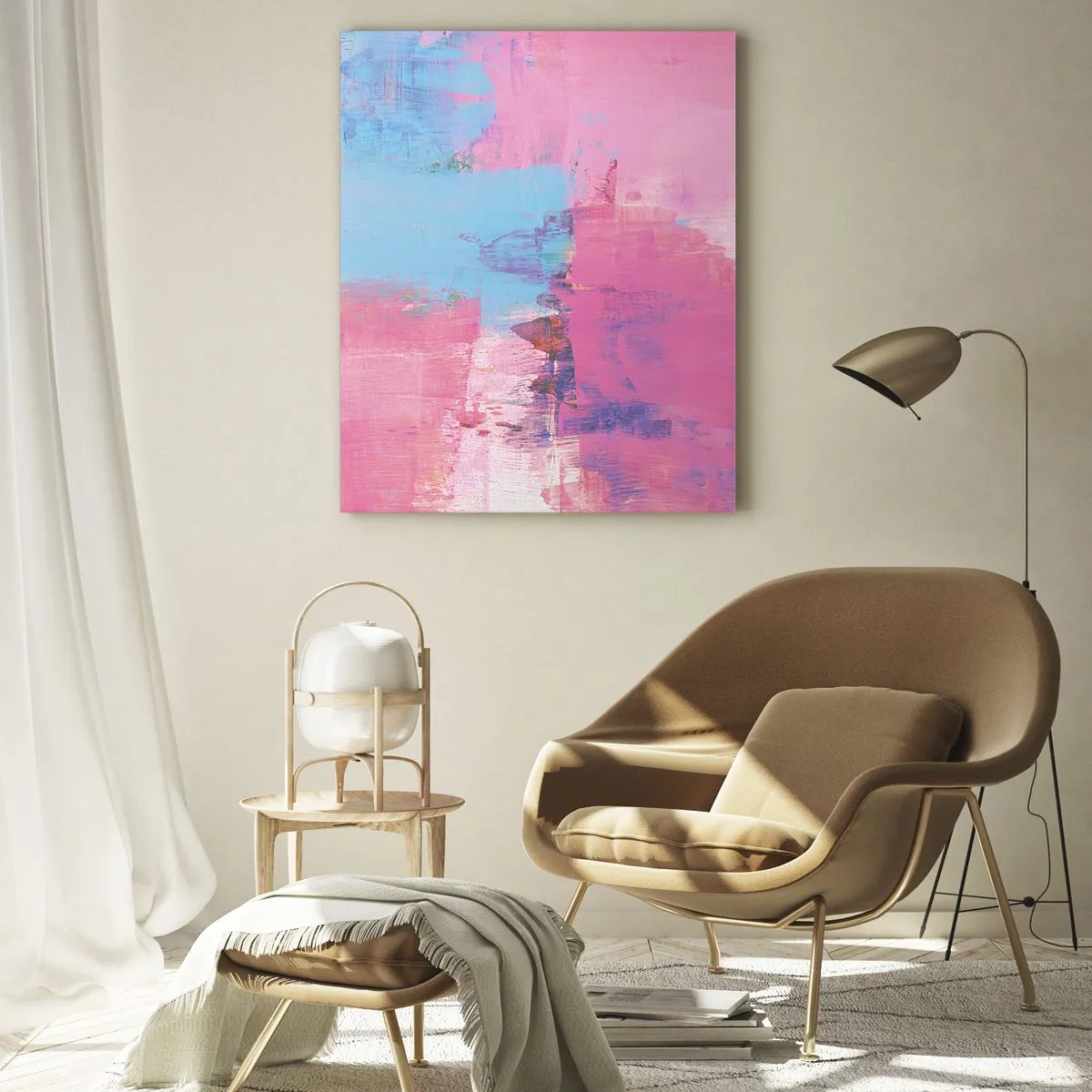 Glasbild - Bild auf glas - Abstrakte Komposition in Pink und Blau - 80x120cm - Rosa, Blau und eine Prise Licht - Moderne Wanddekoration für Wohnzimmer und Schlafzimmer ARTTOR