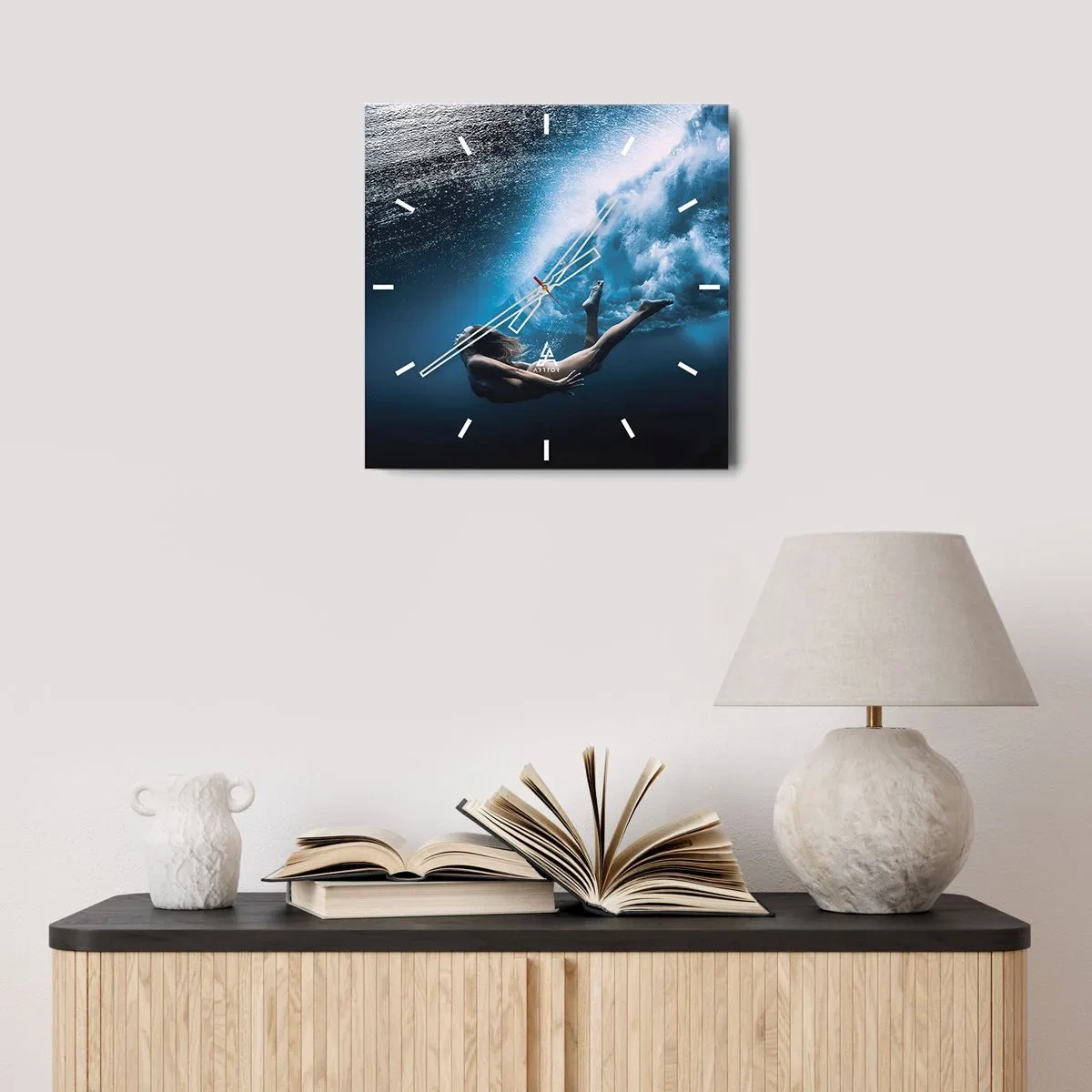 Wanduhr - Glasuhr - Moderne Meerjungfrau - 40x40 cm