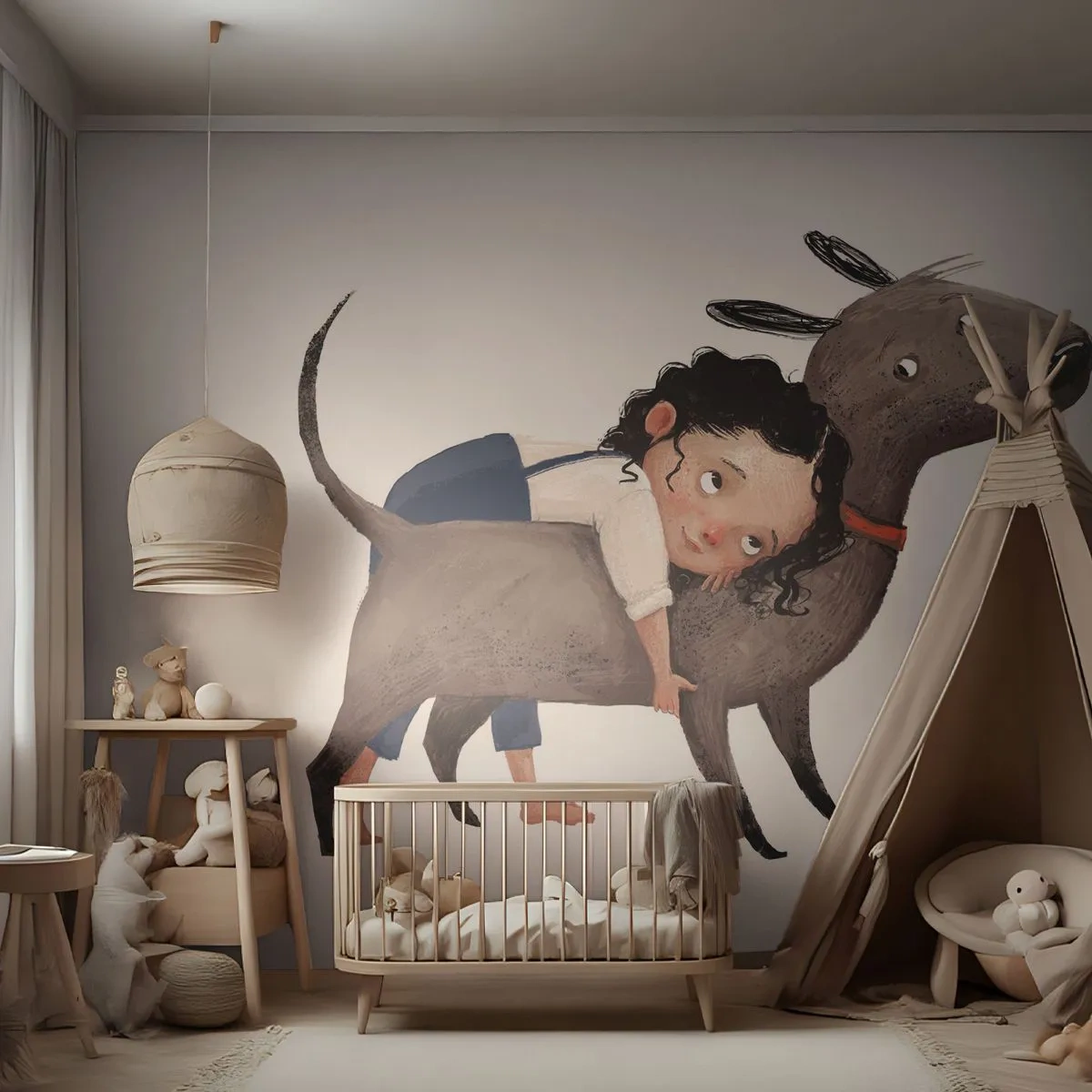 Selbstklebende Fototapete Deluxe Sticker - Beste Freunde - Für Kinder, Hund, Mädchen - 300x210 cm