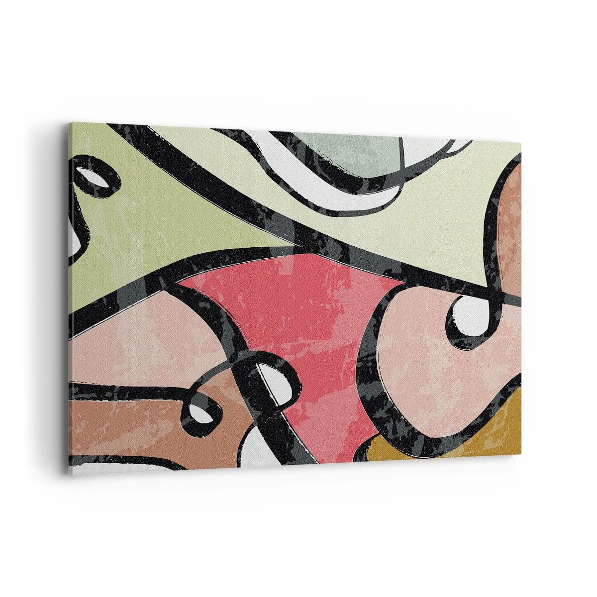 Bild auf Leinwand - Leinwandbild - Bunte abstrakte Formen mit schwarzen Linien - 100x70cm - Pirouetten unter Farben - Moderne Wanddekoration für Wohnzimmer und Schlafzimmer ARTTOR