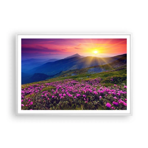 Poster in einem weißen Rahmen - … Und drumherum duftet es nach Latschenkiefer und dem Duft von Kräutern - 100x70 cm