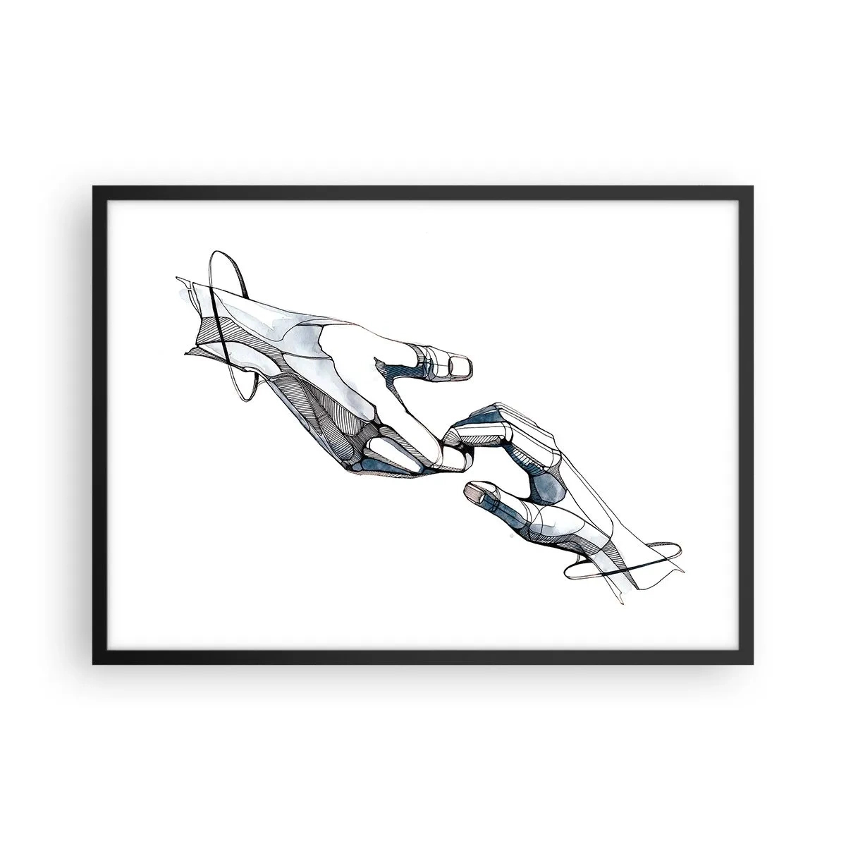 Poster in einem schwarzem Rahmen - Künstlerische Darstellung einer Hand in minimalistischer und geometrischer Form - 70x50cm - Eine gute Geste - Moderne Wanddekoration für Wohnzimmer und Schlafzimmer ARTTOR
