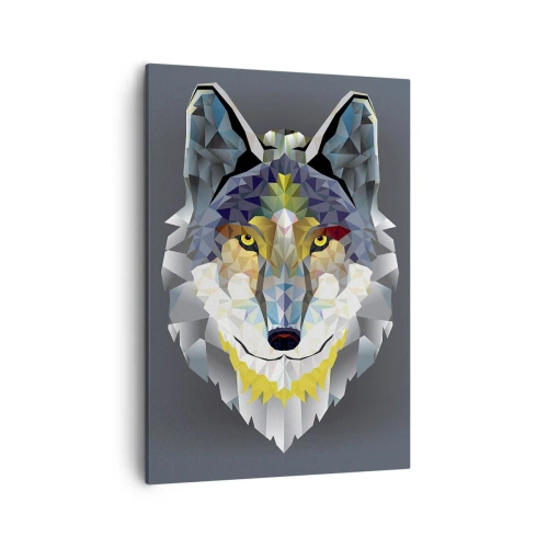 Bild auf Leinwand - Leinwandbild - Geometrisches Bild eines Wolfes auf grauem Hintergrund - 50x70cm - Vom Teufel sprechen - Moderne Wanddekoration für Wohnzimmer und Schlafzimmer ARTTOR