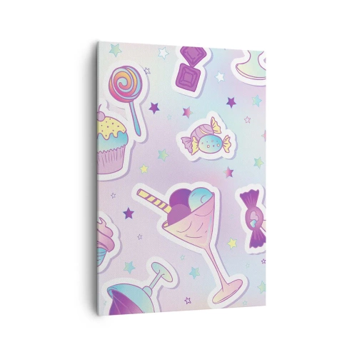 Bild auf Leinwand - Leinwandbild - Pastellmuster mit Süßigkeiten und Desserts - 70x100cm - Dass es jeden Tag ein Geburtstag wäre - Moderne Wanddekoration für Wohnzimmer und Schlafzimmer ARTTOR