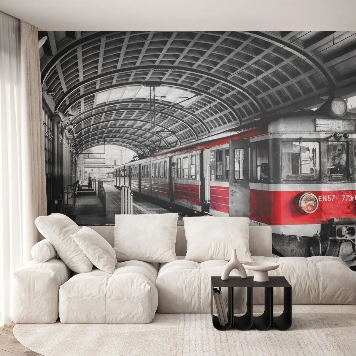 Fototapete Premium Sand - Vielleicht ist es eine Reise Ihres Lebens? - Personenzug, Bahnhof, Plattform - 350x256 cm