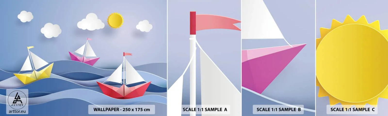 Fototapeten Muster Selbstklebend Deluxe Sticker - Ach, wie schön ist es, in den Wellen zu schwingen - Für Kinder, Nautisch, Łódź - 100x30 cm