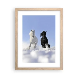 Poster in einem Rahmen aus heller Eiche - Schwarz-Weiß-Galopp - 30x40 cm