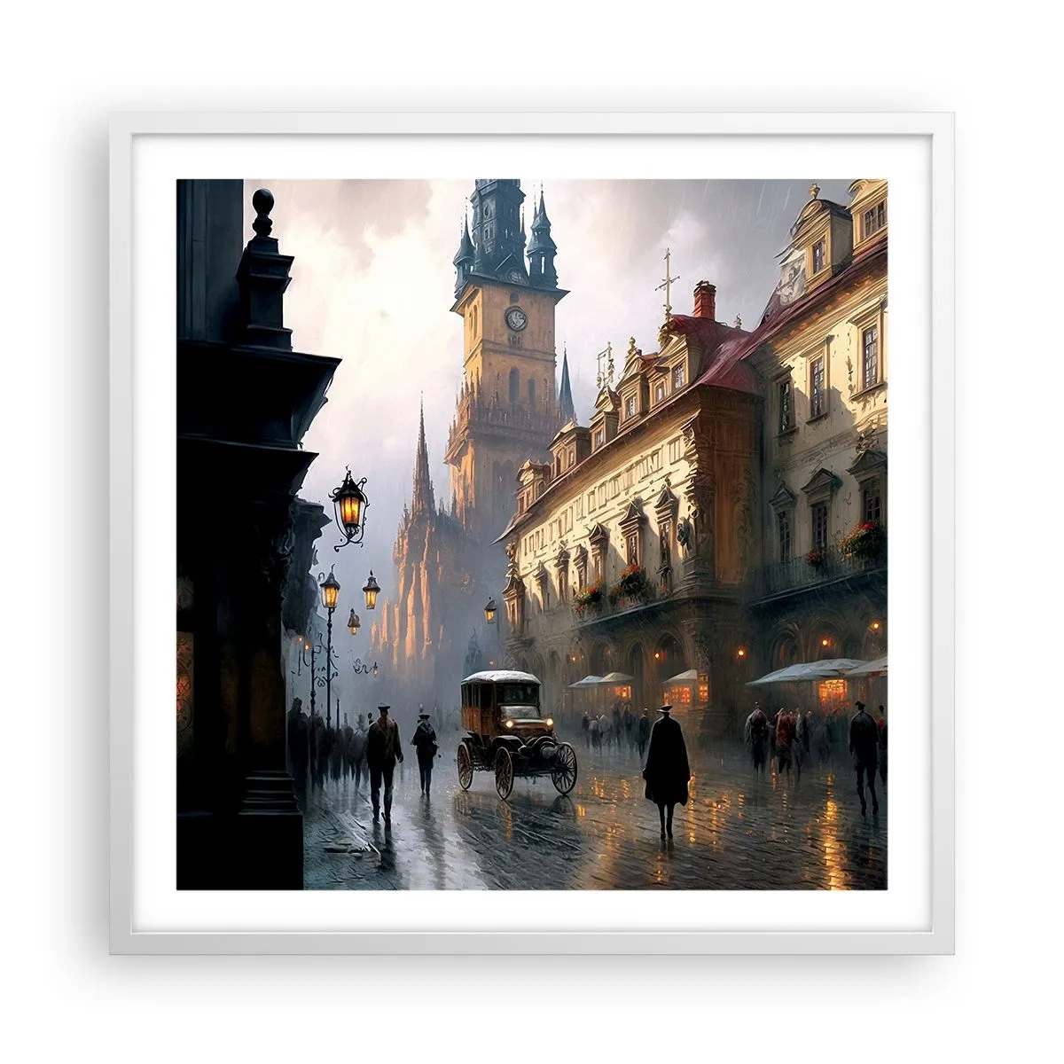 Poster in einem weißen Rahmen - Charme eines Prager Abends - 60x60 cm